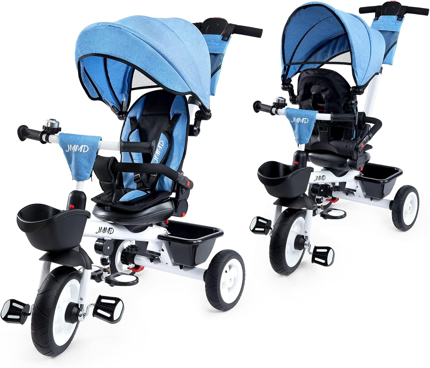 JMMD 6-In-1 Kids' Baby Tricycle, Removable Canopy, Safety Harness