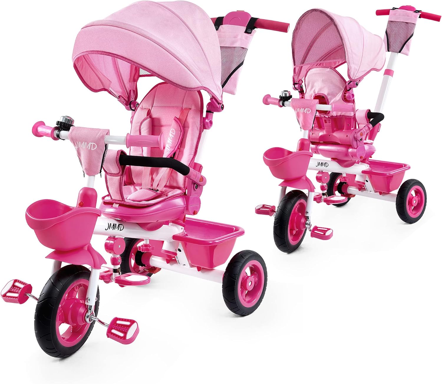 JMMD 6-In-1 Kids' Baby Tricycle, Removable Canopy, Safety Harness