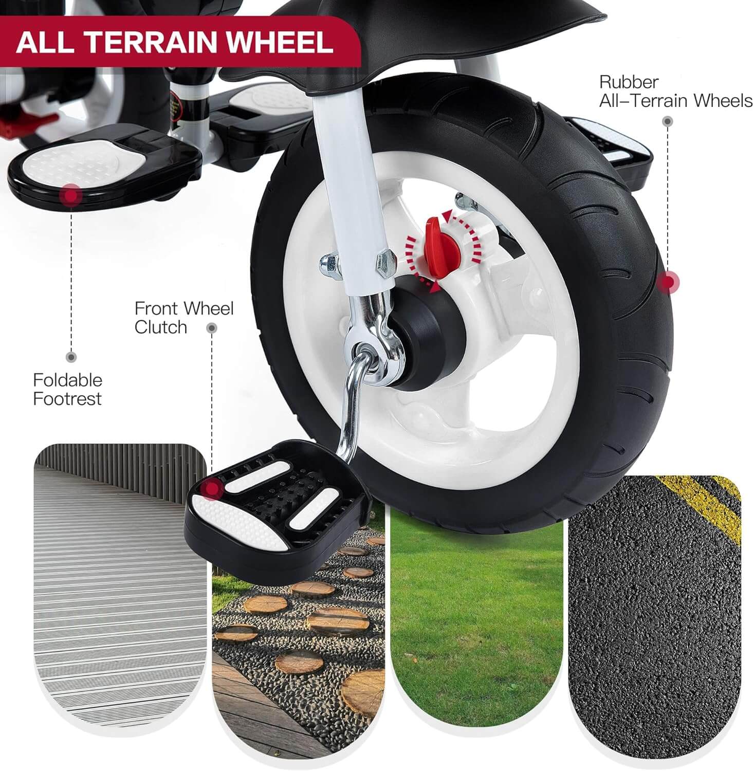 JMMD 6-In-1 Kids' Baby Tricycle, Removable Canopy, Safety Harness