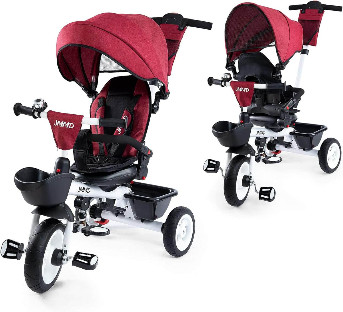 JMMD 6-In-1 Kids' Baby Tricycle, Removable Canopy, Safety Harness ...