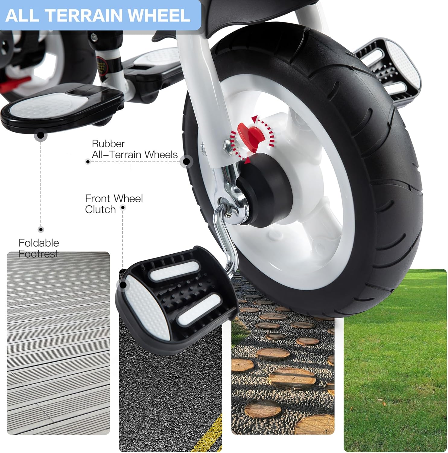 JMMD 7-In-1 FOLDING Kids' Baby Tricycle, Removable Canopy, Safety Harness