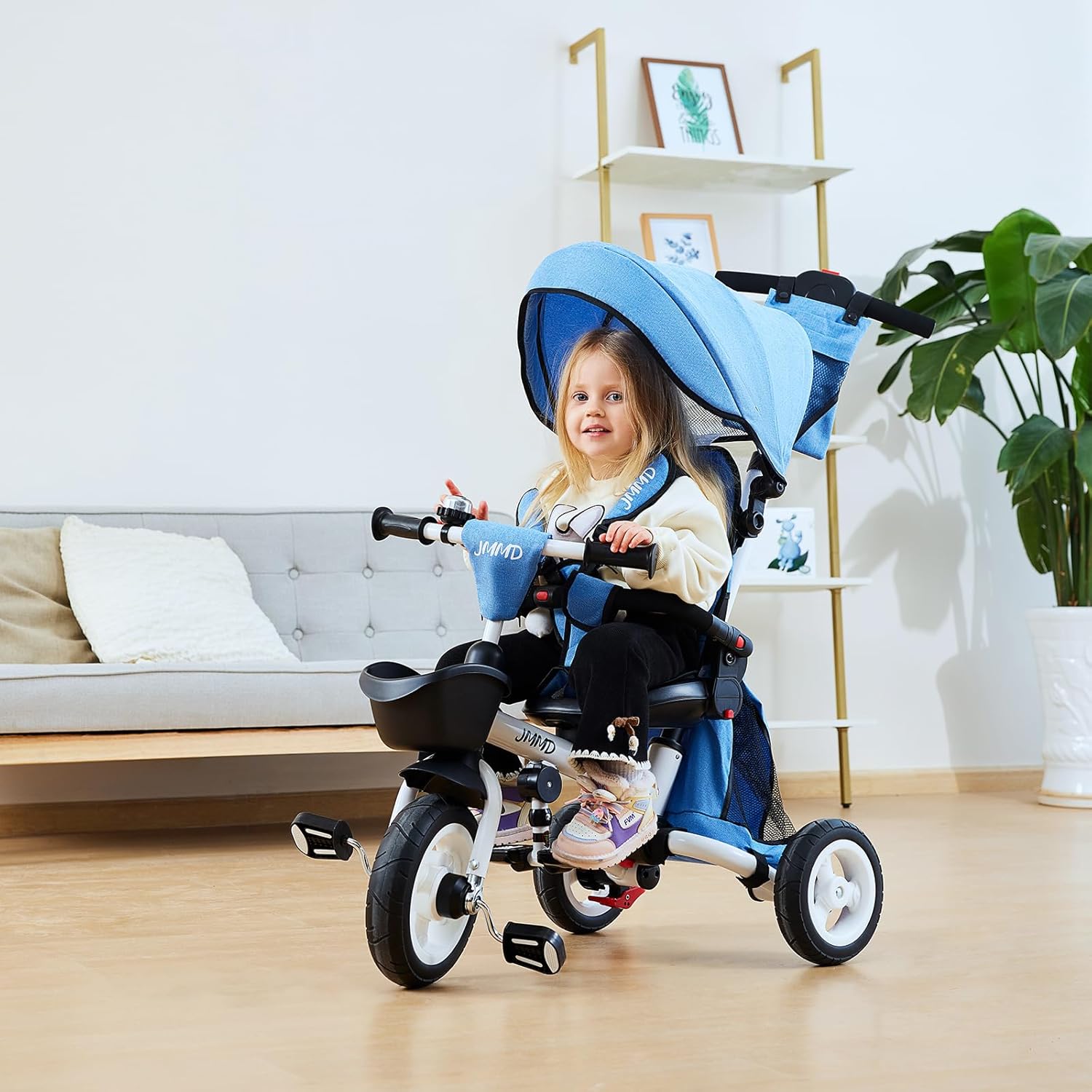 JMMD 7-In-1 FOLDING Kids' Baby Tricycle, Removable Canopy, Safety Harness