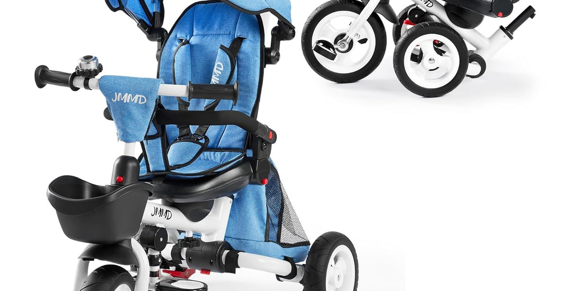 JMMD 7-In-1 FOLDING Kids' Baby Tricycle Removable Canopy Safety Harness ...