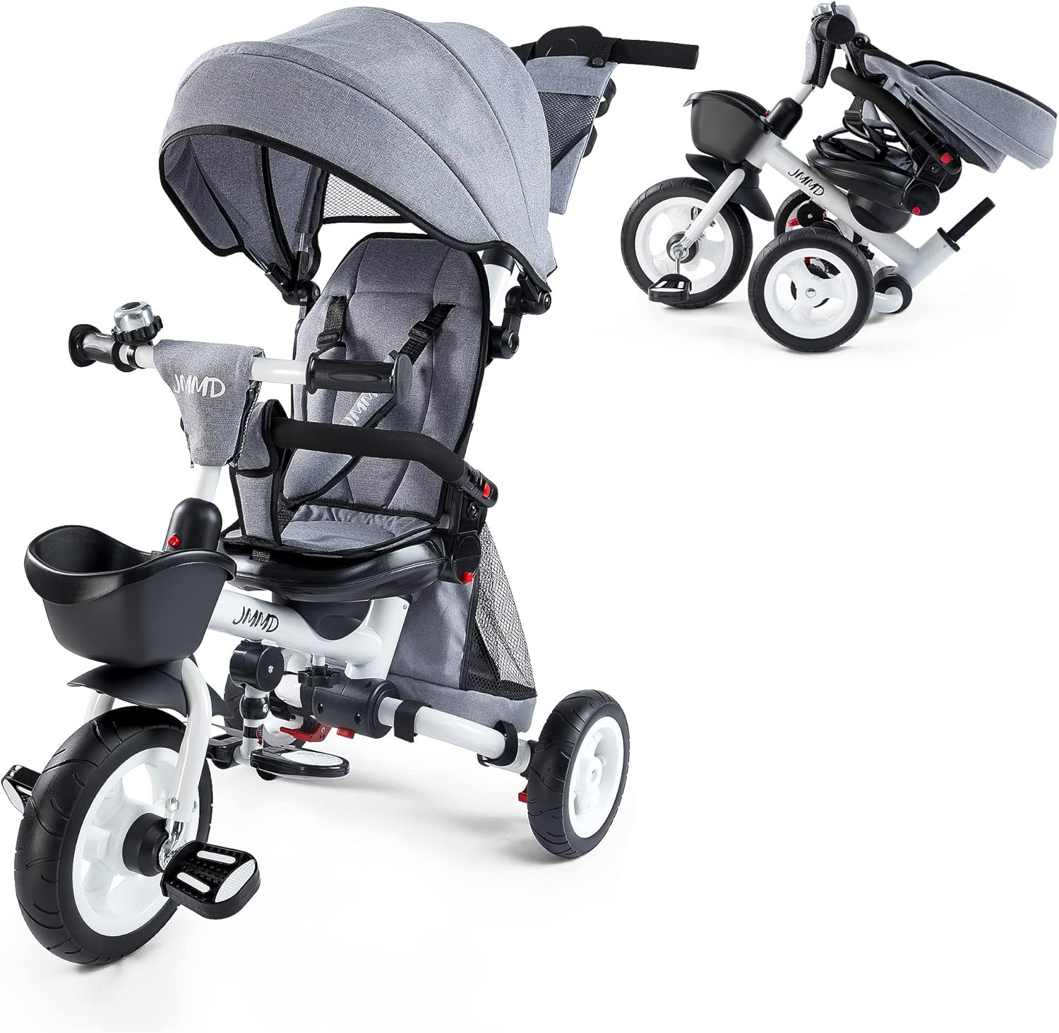JMMD 7-In-1 FOLDING Kids' Baby Tricycle, Removable Canopy, Safety Harness