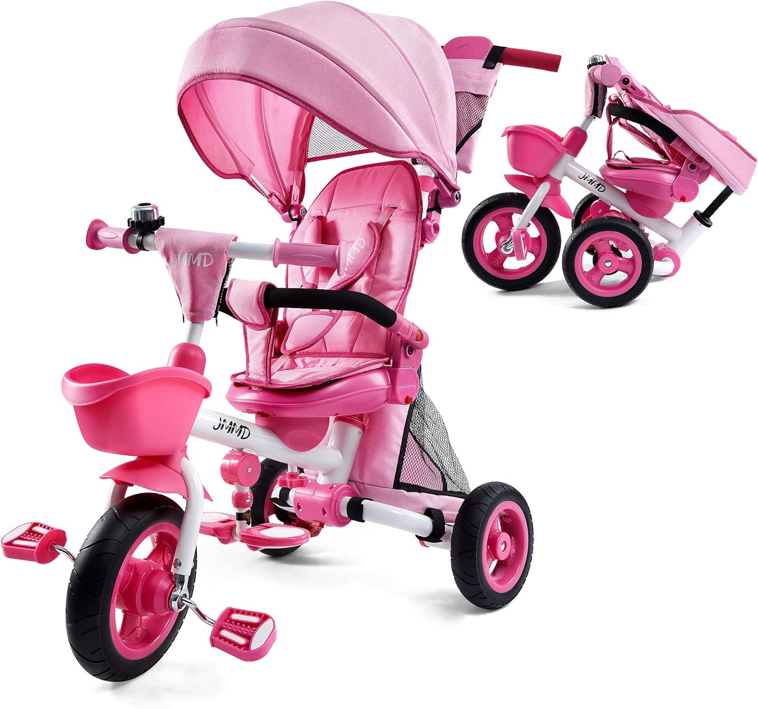 JMMD 7-In-1 FOLDING Kids' Baby Tricycle, Removable Canopy, Safety Harness