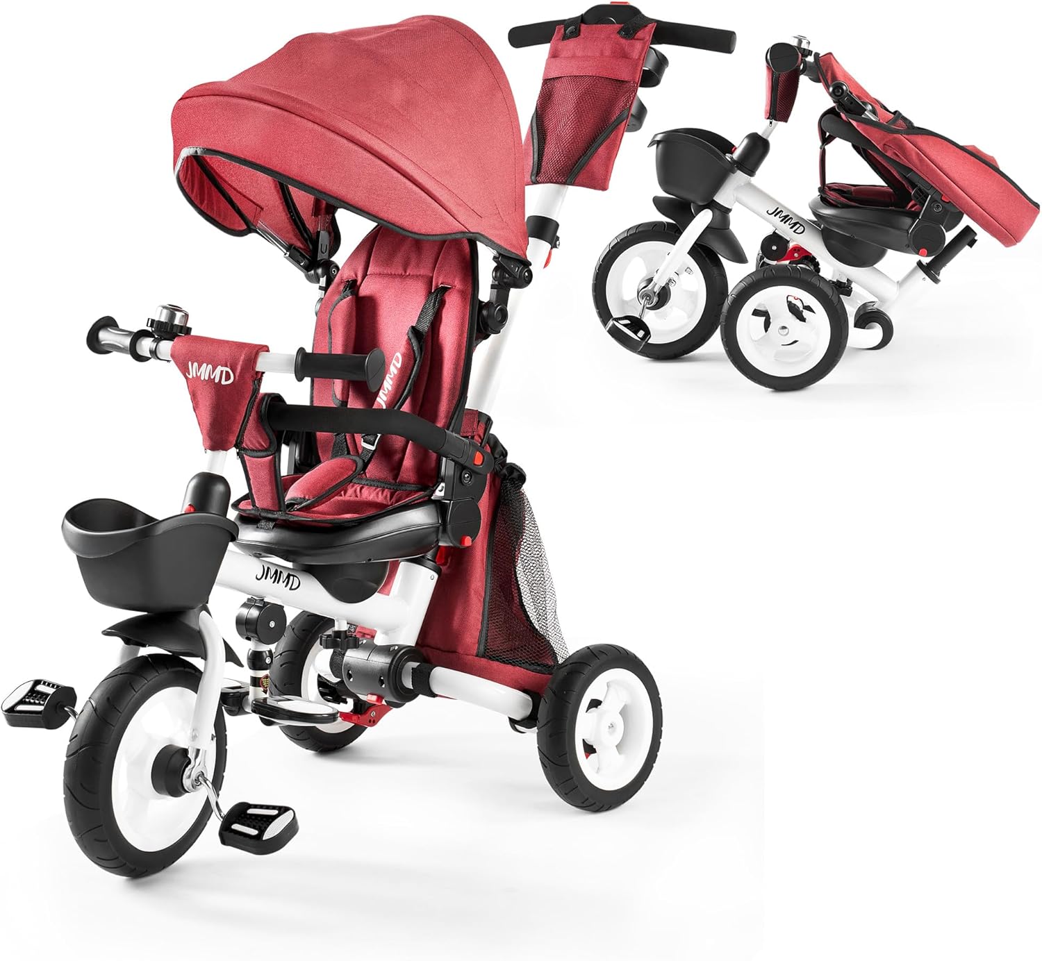 JMMD 7-In-1 FOLDING Kids' Baby Tricycle, Removable Canopy, Safety Harness