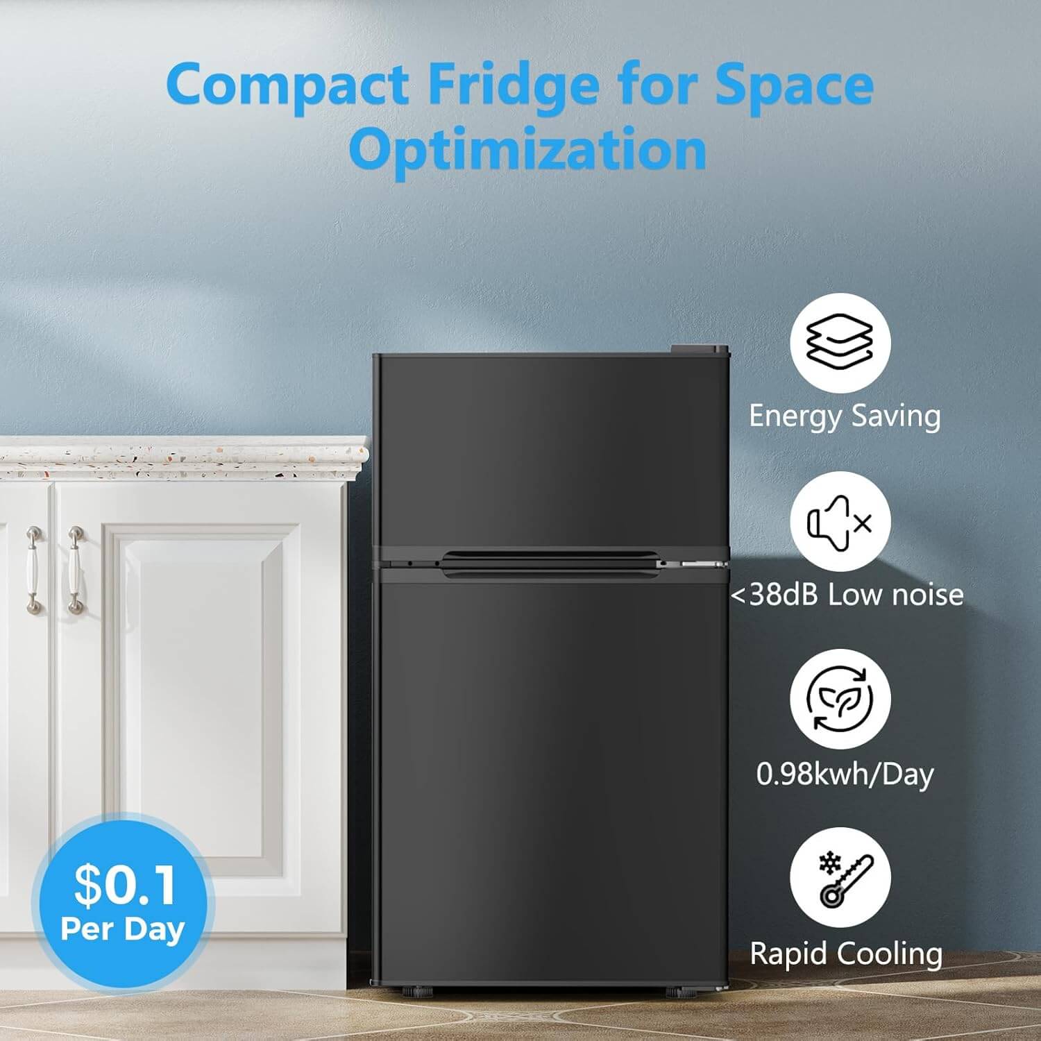 Joy Pebble 3.1 Cu. Ft Compact Small Fridge with Freezer