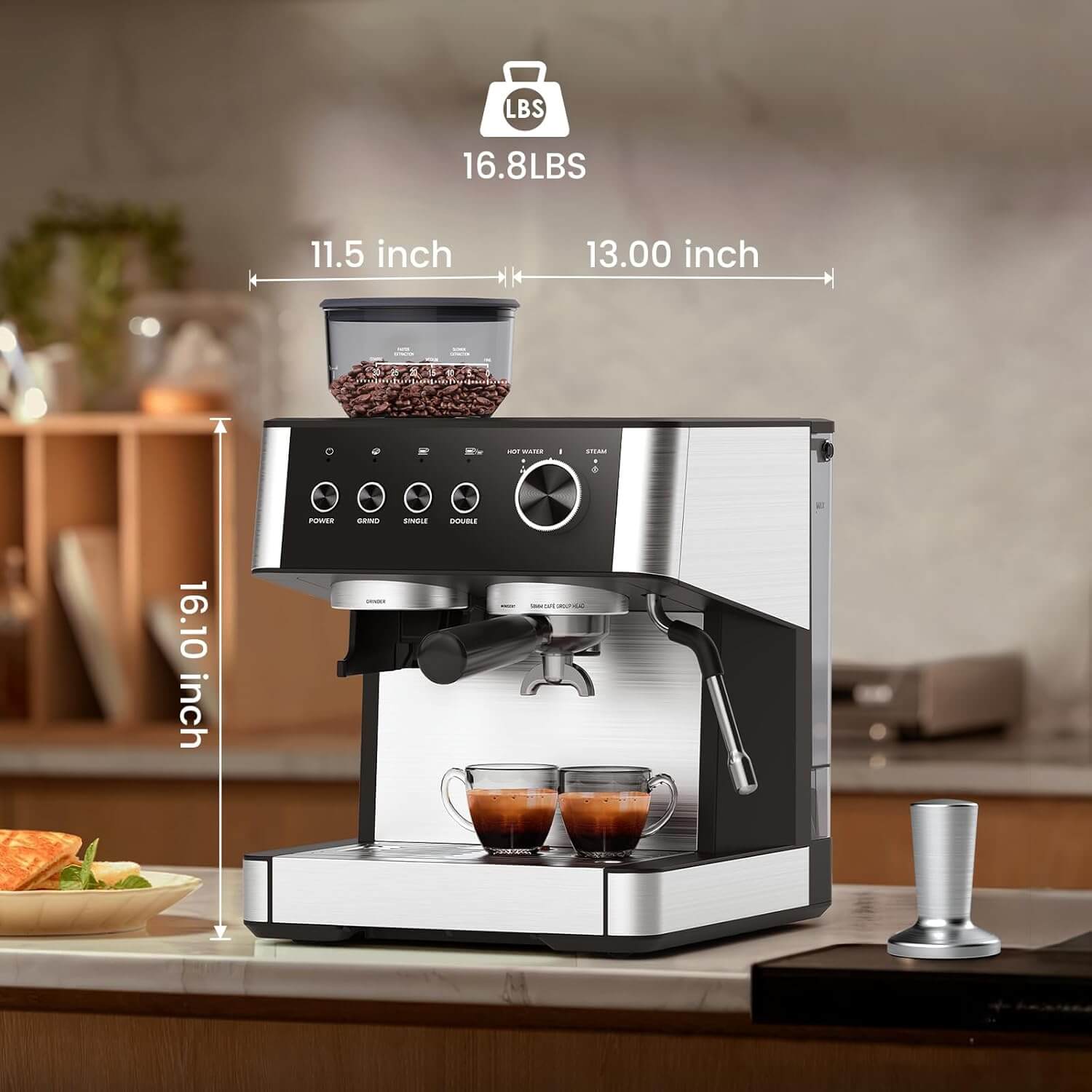 Joy Pebble CM8031 15 Bar Espresso Machine, Grinder & Milk Frother
