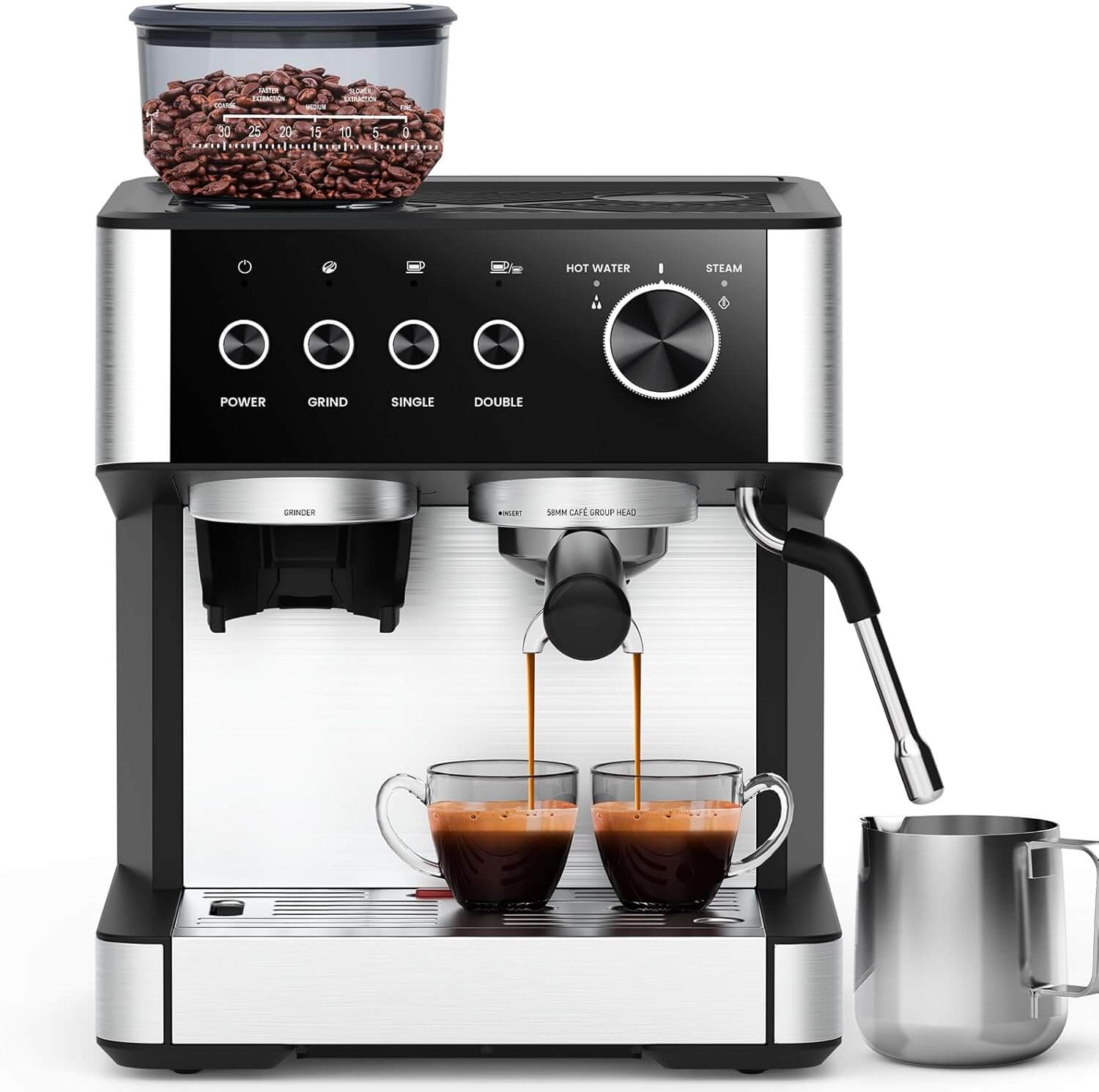 Joy Pebble CM8031 15 Bar Espresso Machine, Grinder & Milk Frother