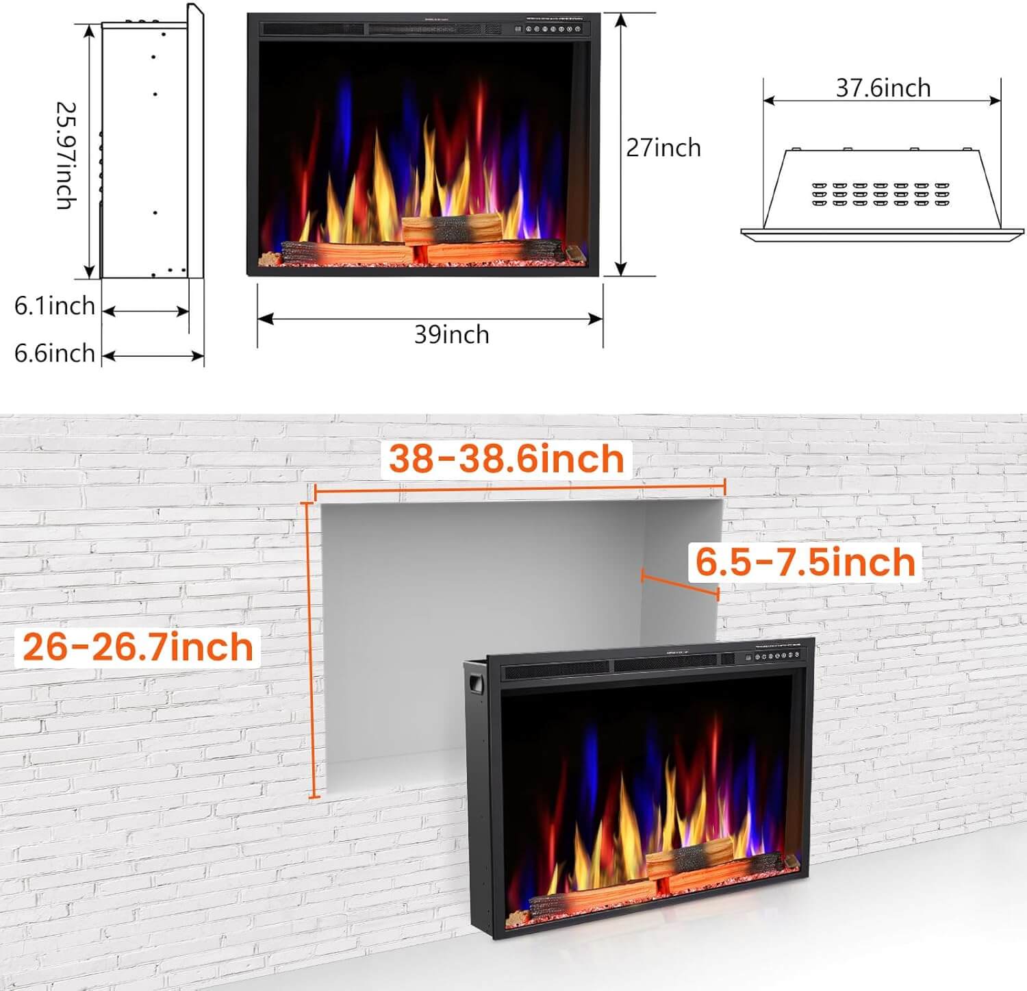 Joy Pebble Recessed Electric Fireplace Insert