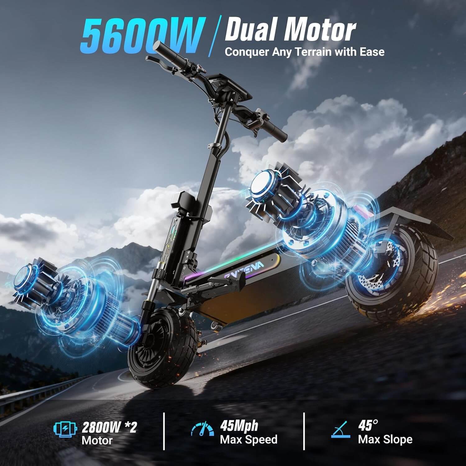 Joyful Rider GT7 5600W 45mph Dual Motor Folding Electric Scooter