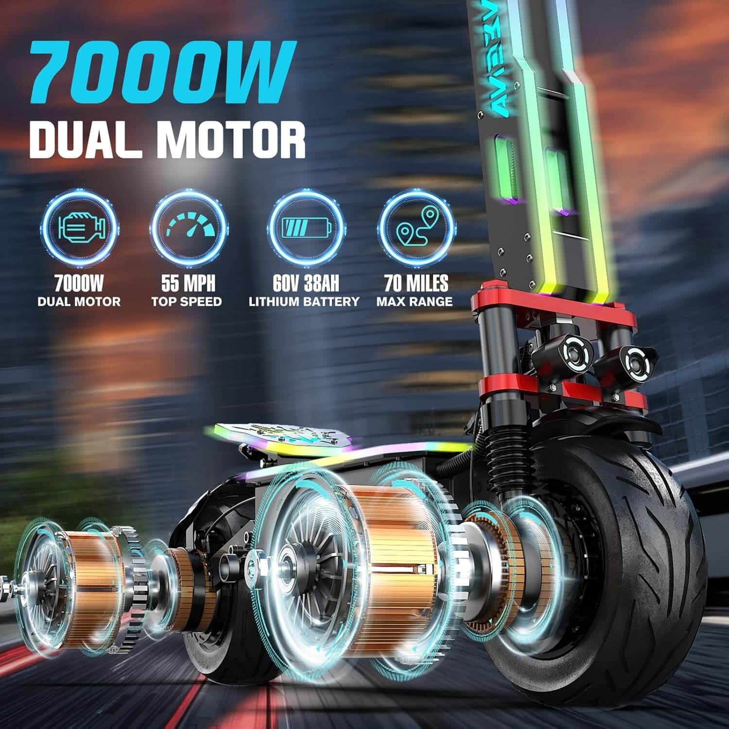 Joyful Rider GT7 7000W 55mph Dual Motor Folding Electric Scooter