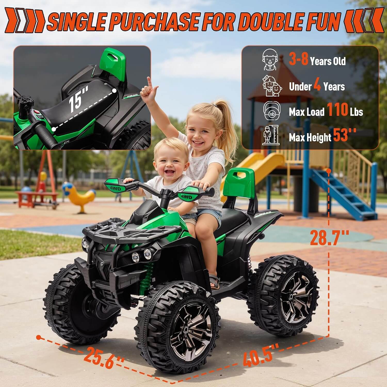 Joyracer QLS3288 800W 24V 2 Seater Kids' Electric All-Terrain Vehicle ATV