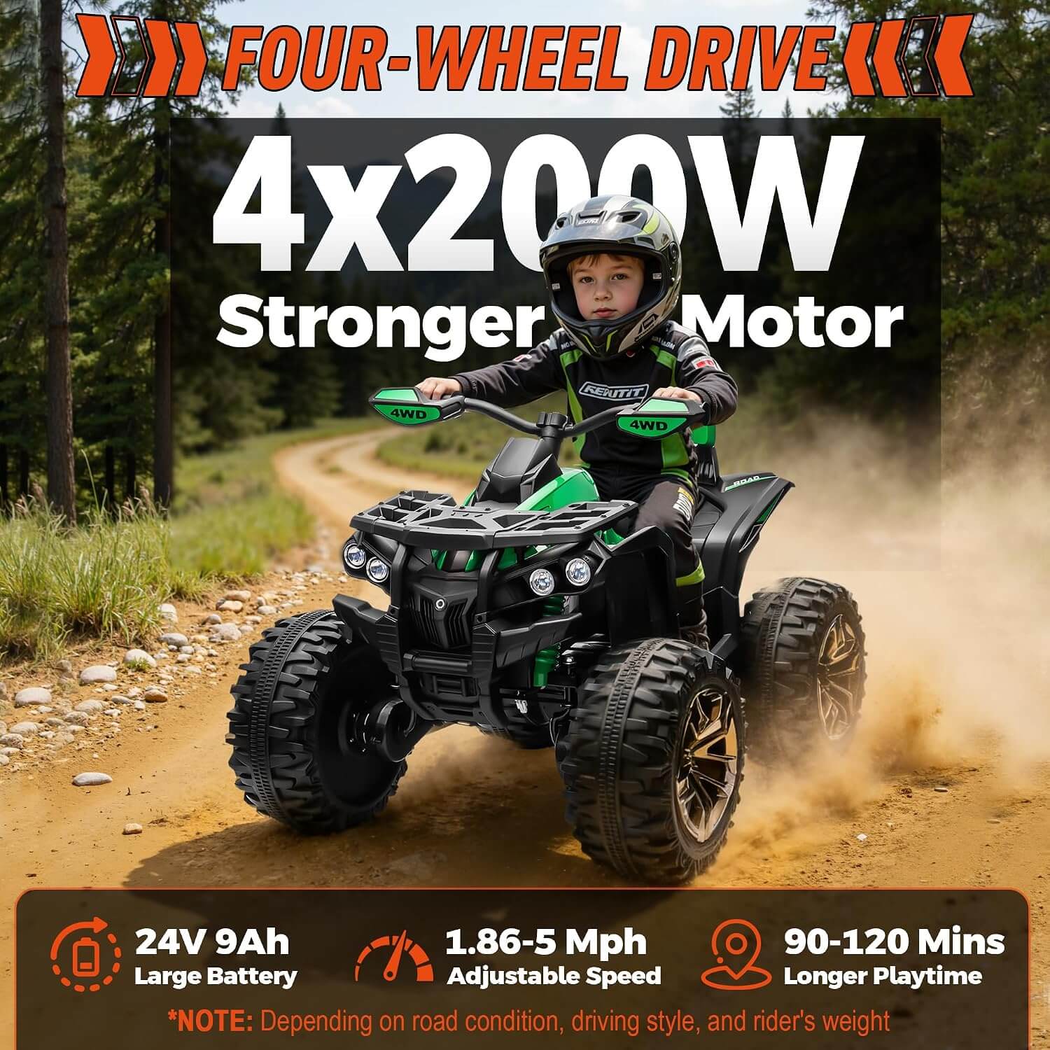 Joyracer QLS3288 800W 24V 2 Seater Kids' Electric All-Terrain Vehicle ATV
