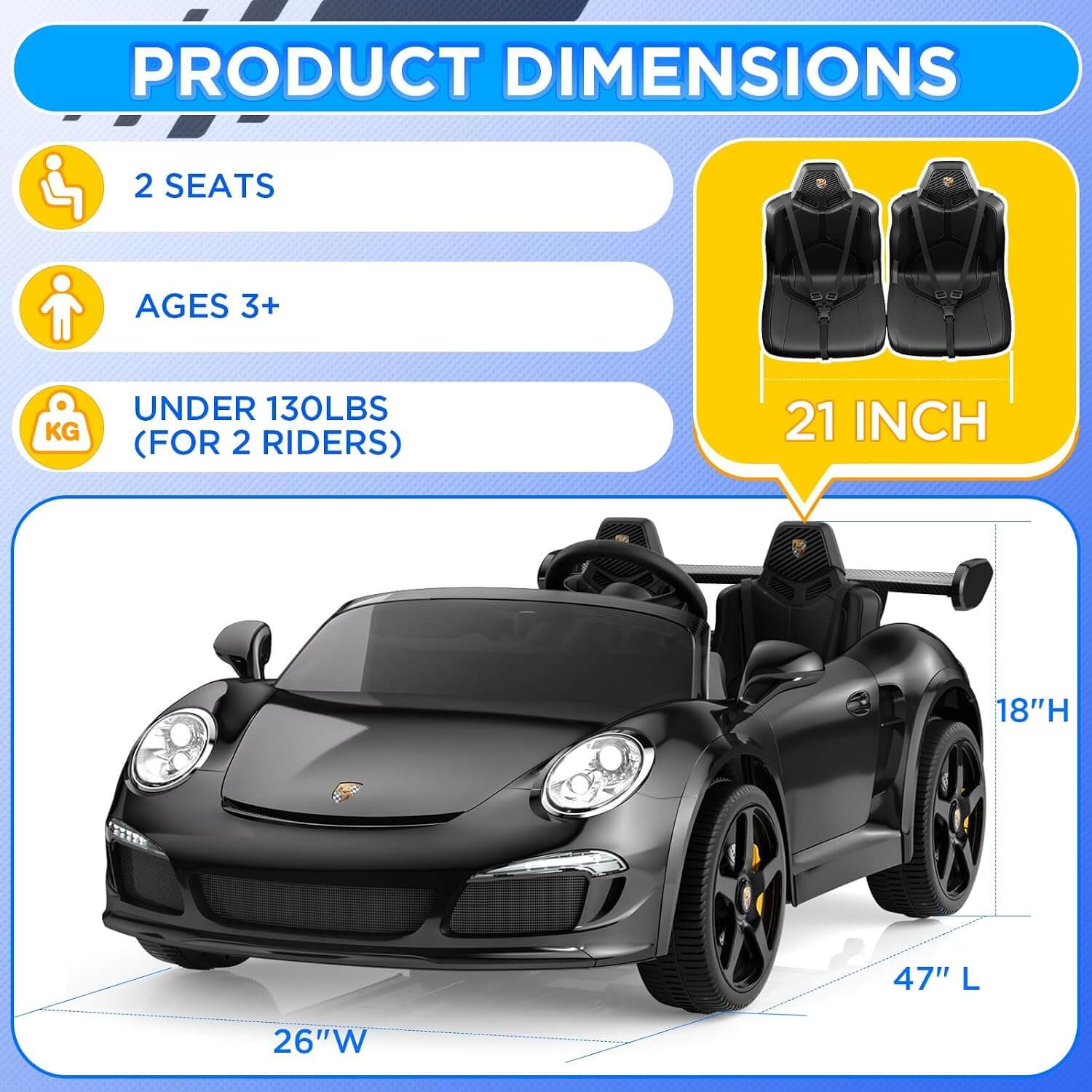 Joystroll RUF Licensed 24V 2-Seater Kids' Electric Ride-On Car with Remote Control
