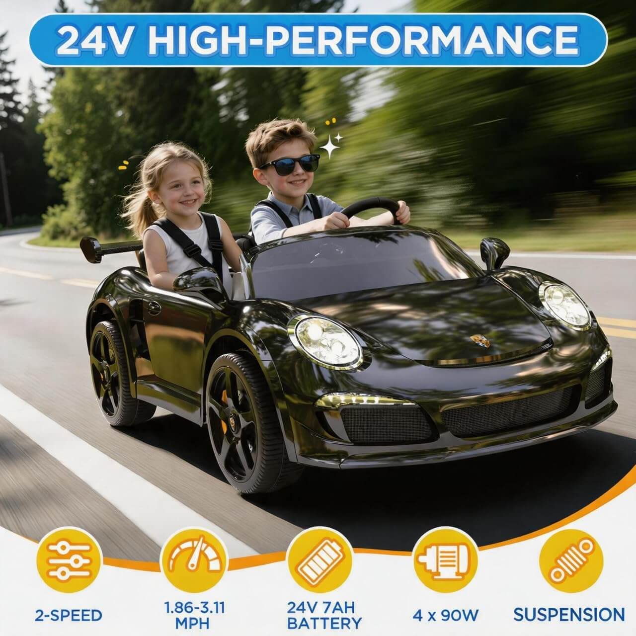 Joystroll RUF Licensed 24V 2-Seater Kids' Electric Ride-On Car with Remote Control
