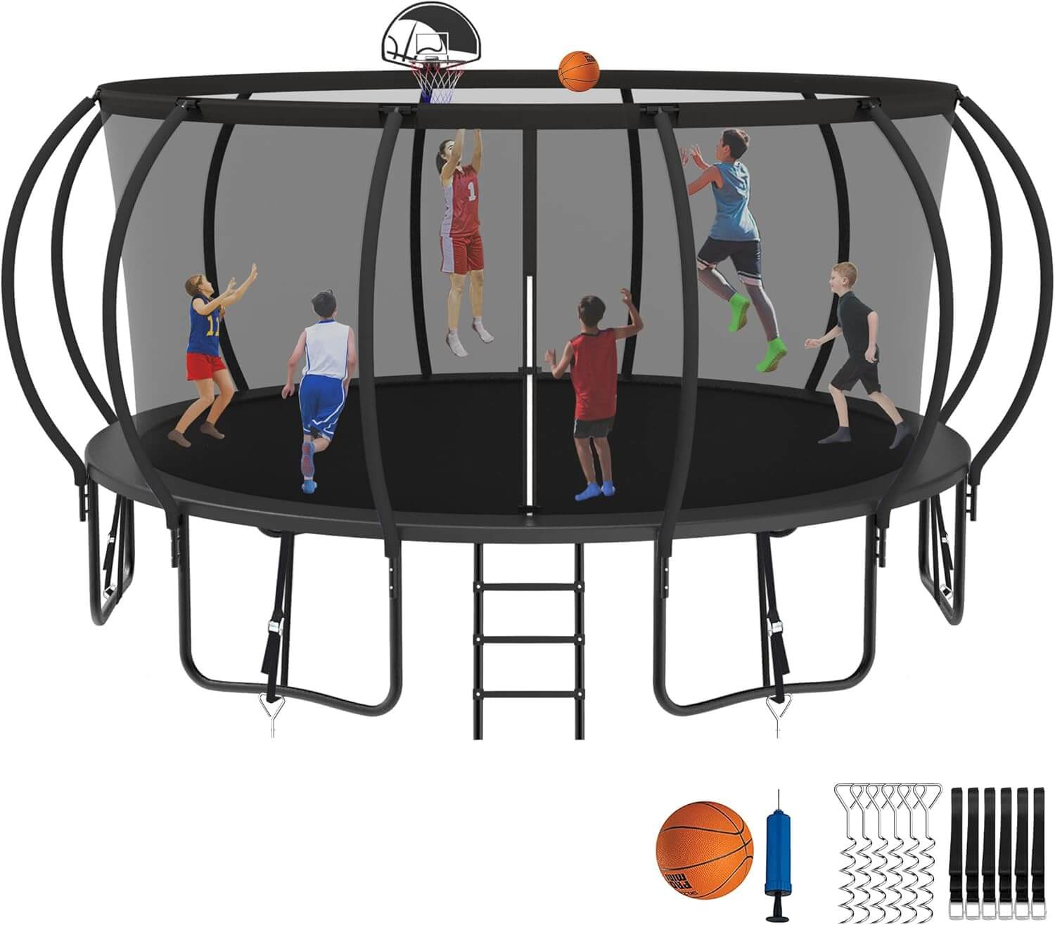 Jump Into Fun Round Trampoline with Basketball Hoop