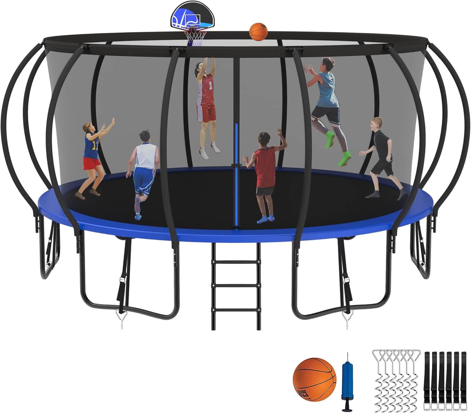 Jump Into Fun Round Trampoline with Basketball Hoop