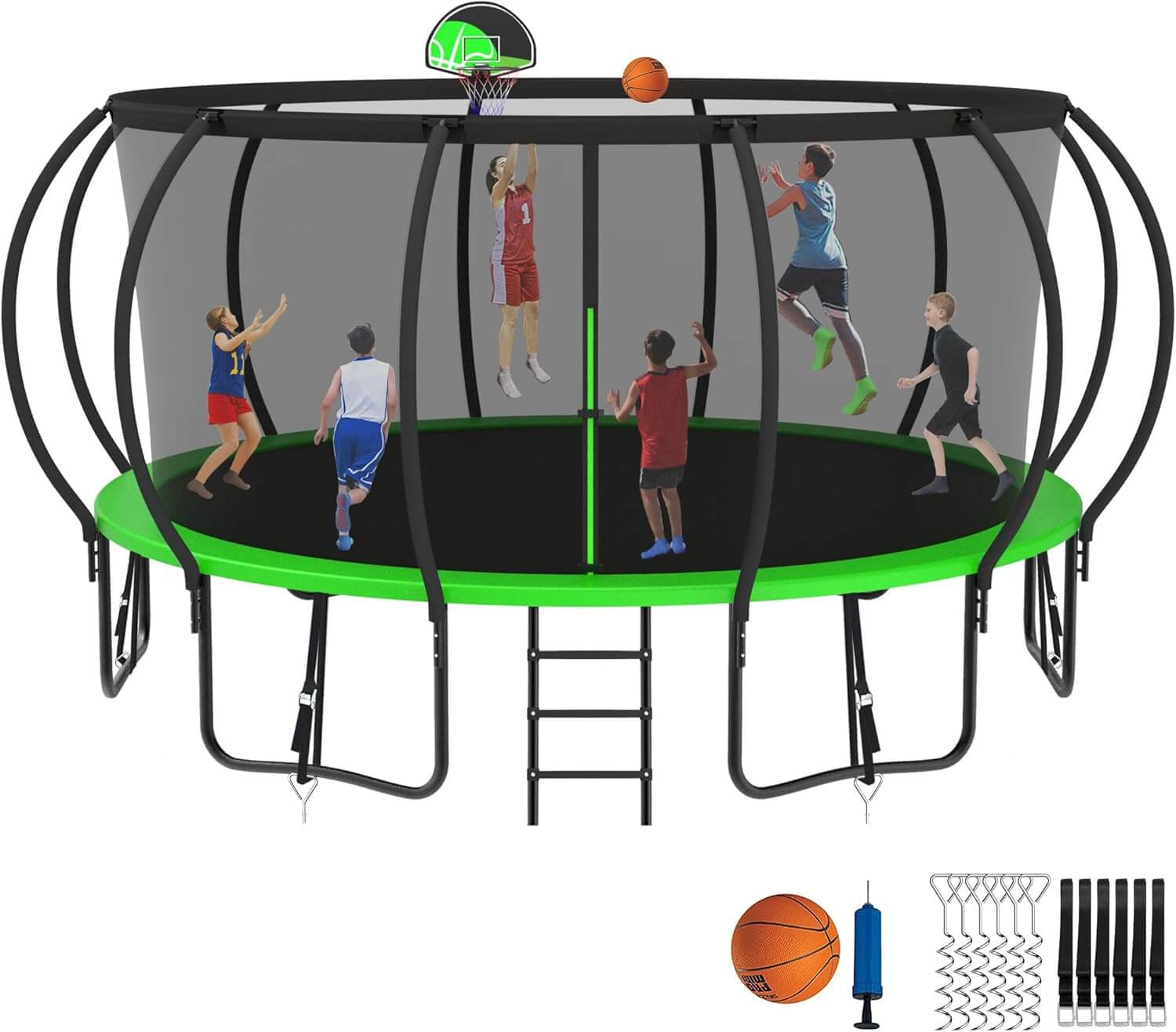 Jump Into Fun Round Trampoline with Basketball Hoop