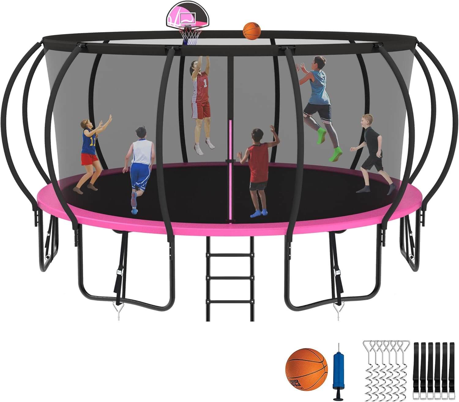 Jump Into Fun Round Trampoline with Basketball Hoop