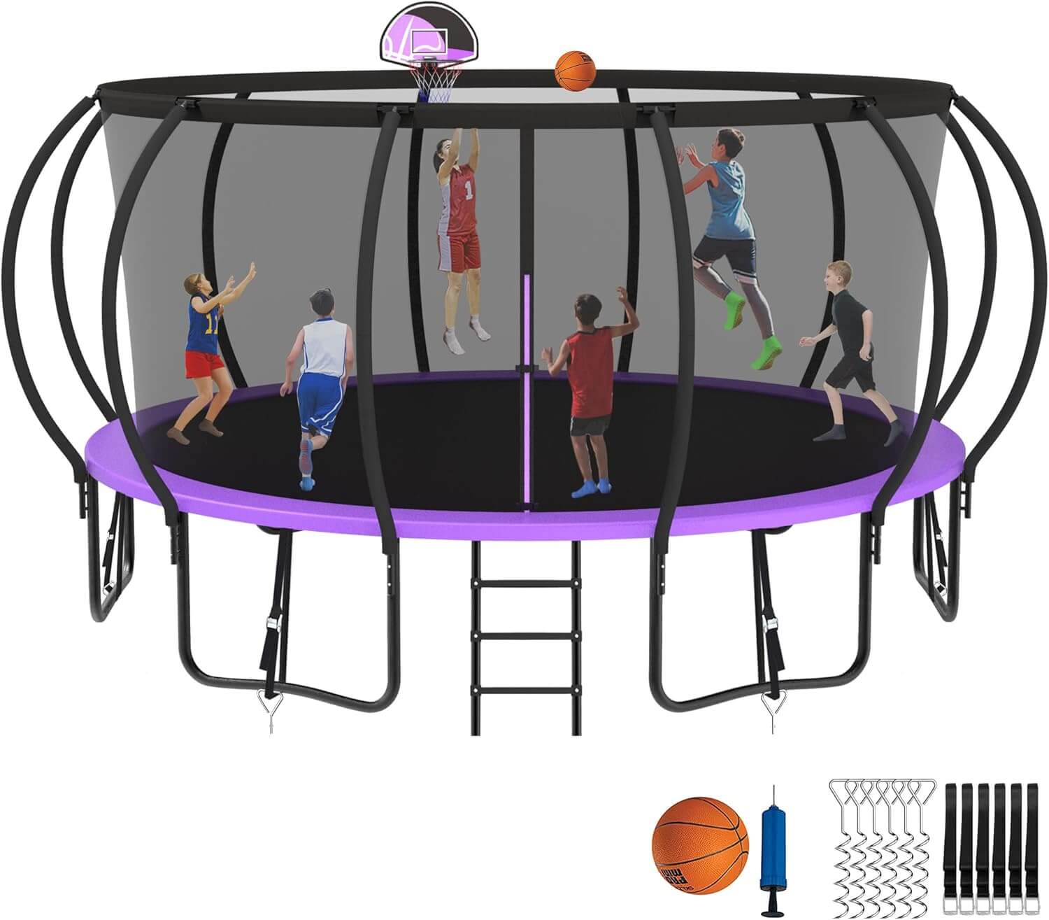 Jump Into Fun Round Trampoline with Basketball Hoop