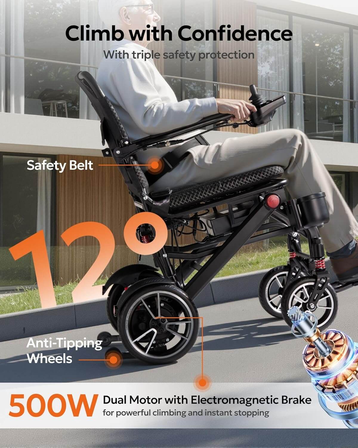 Juswell 500W All-Terrain Folding Electric Power Wheelchair