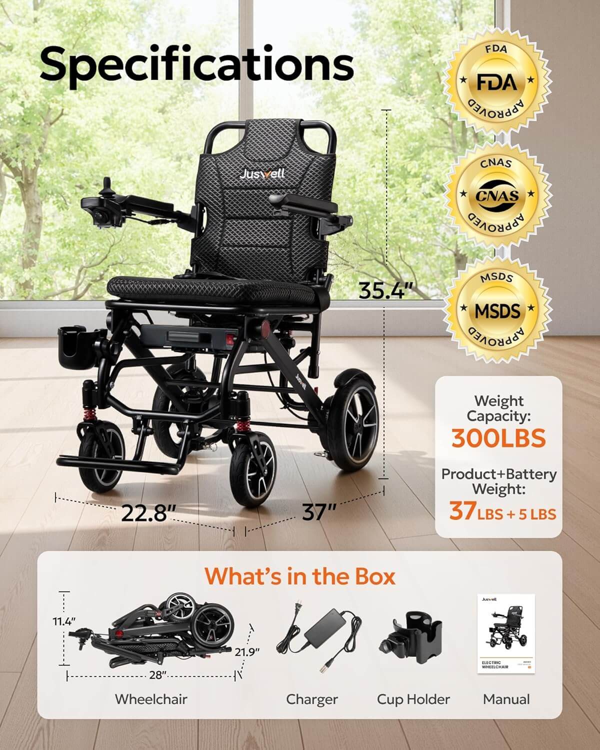 Juswell 500W All-Terrain Folding Electric Power Wheelchair