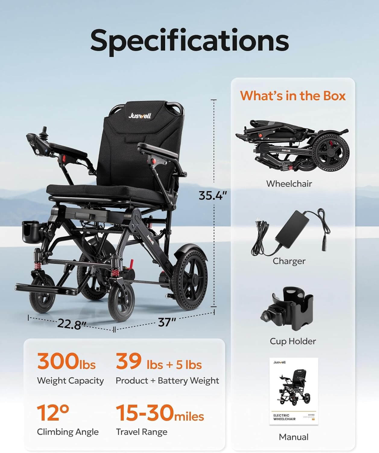 Juswell 500W All-Terrain Folding Electric Power Wheelchair