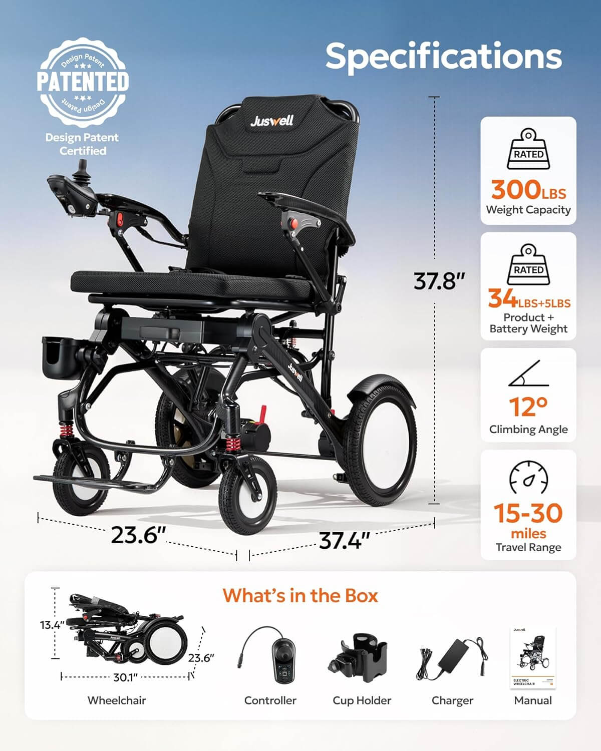 Juswell 500W All-Terrain Folding Electric Power Wheelchair