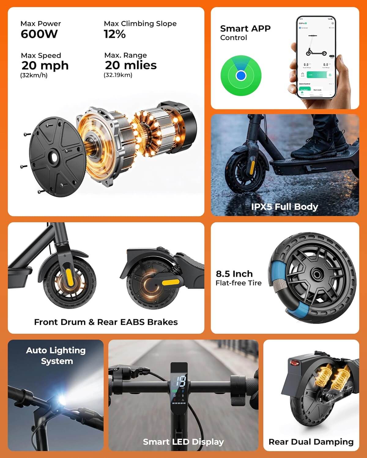 KOWOEE 600W Dual Suspension Folding Electric Scooter