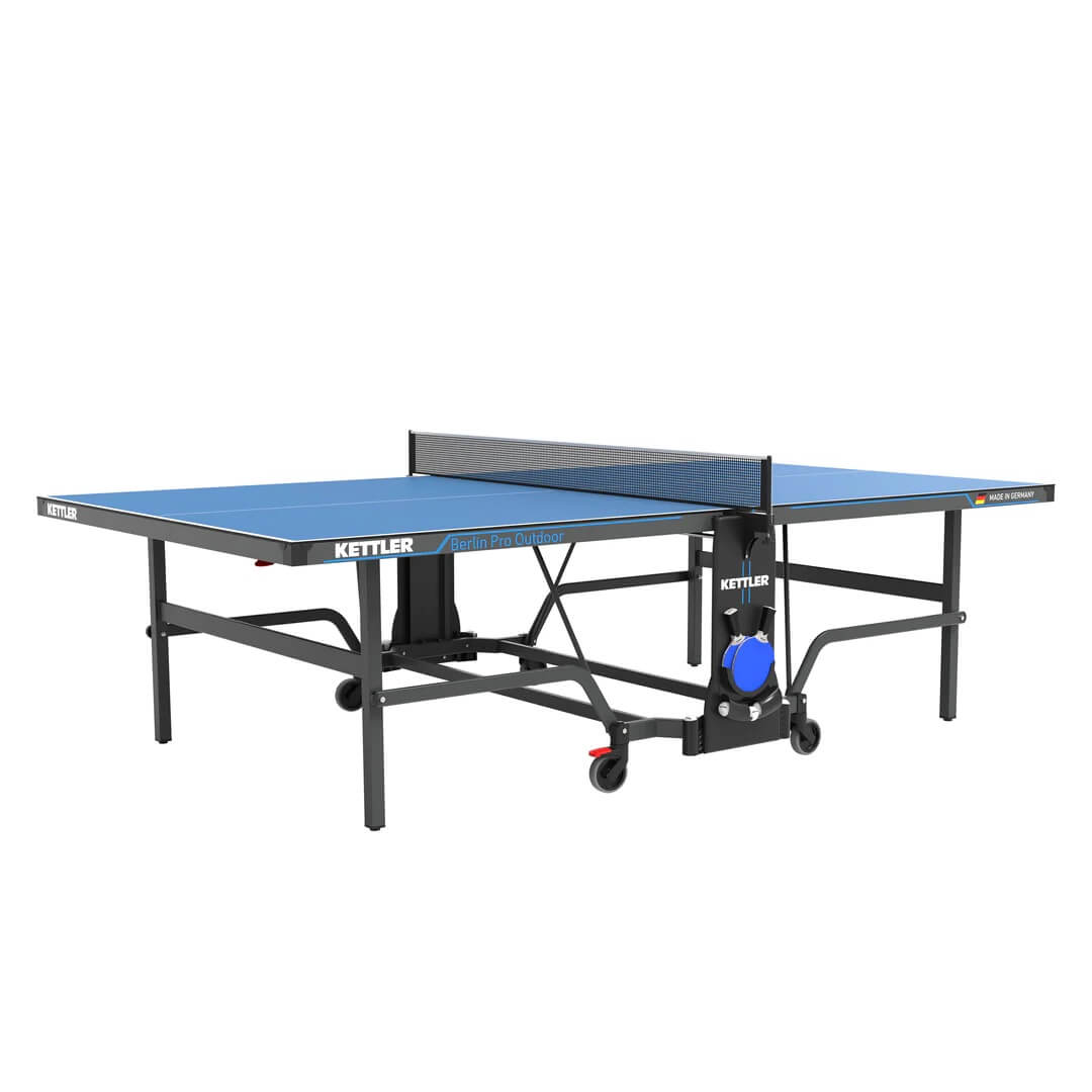 Kettler USA BERLIN PRO OUTDOOR Folding Weatherproof TT Table Tennis Table, 4-Player Bundle