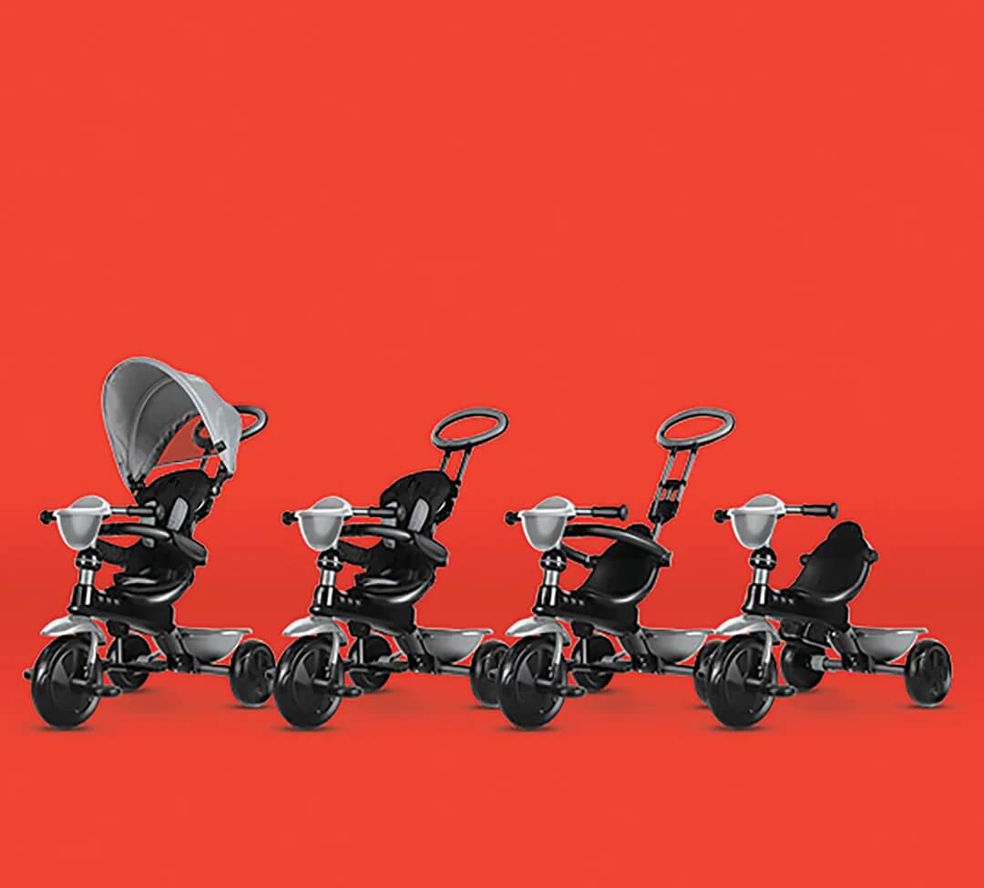 Kettler USA HAPPY NAVIGATOR Kids 4-In-1 Pedal Tricycle, 8811-Gray