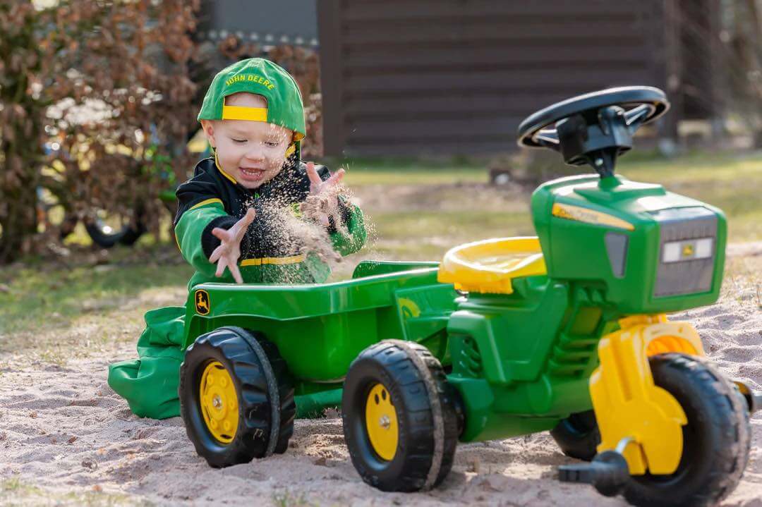 Kettler USA Rolly John Deere 3 Wheel Tractor with Trailer Ride-On Toy 052769
