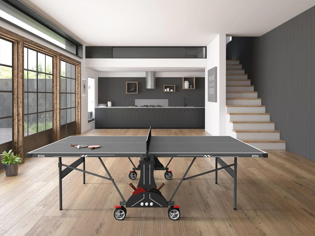 Stag STEALTH INDOOR Folding TT Table Tennis Ping Pong Table, 2-Player Bundle