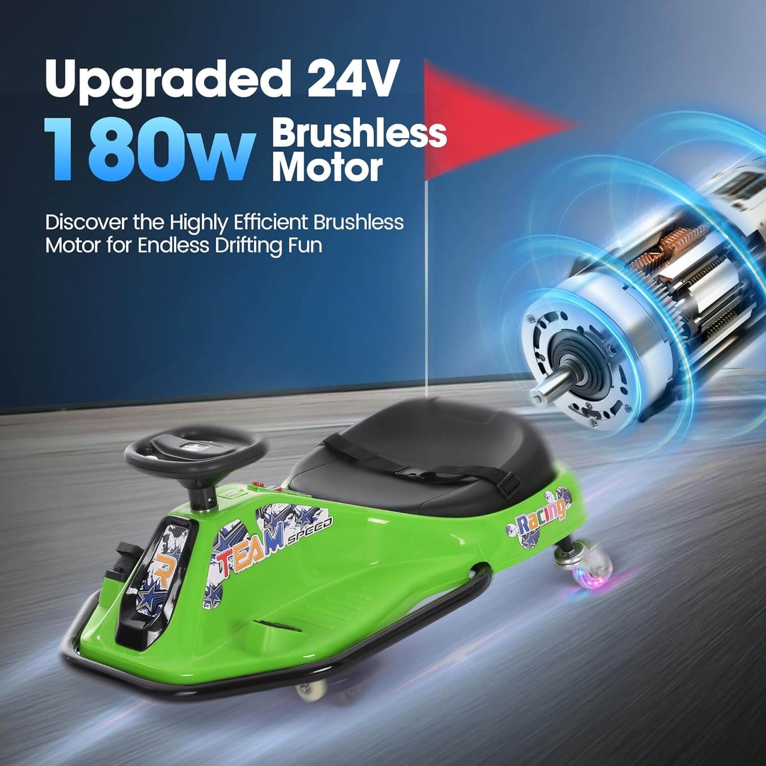 Kiddokidz Ride-On Kids' Electric Drifting Go-Kart Racer Car, Glowing Wheels