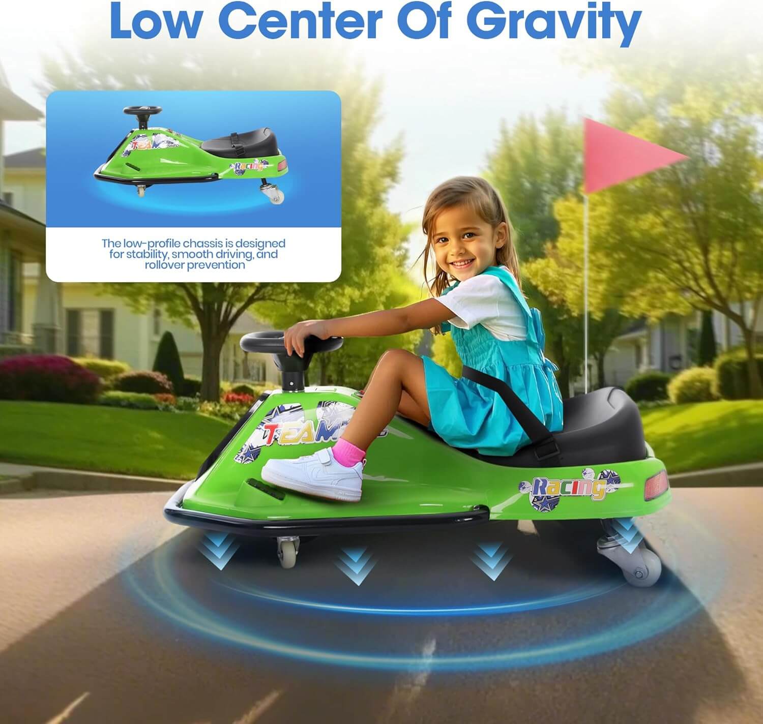 Kiddokidz Ride-On Kids' Electric Drifting Go-Kart Racer Car, Glowing Wheels