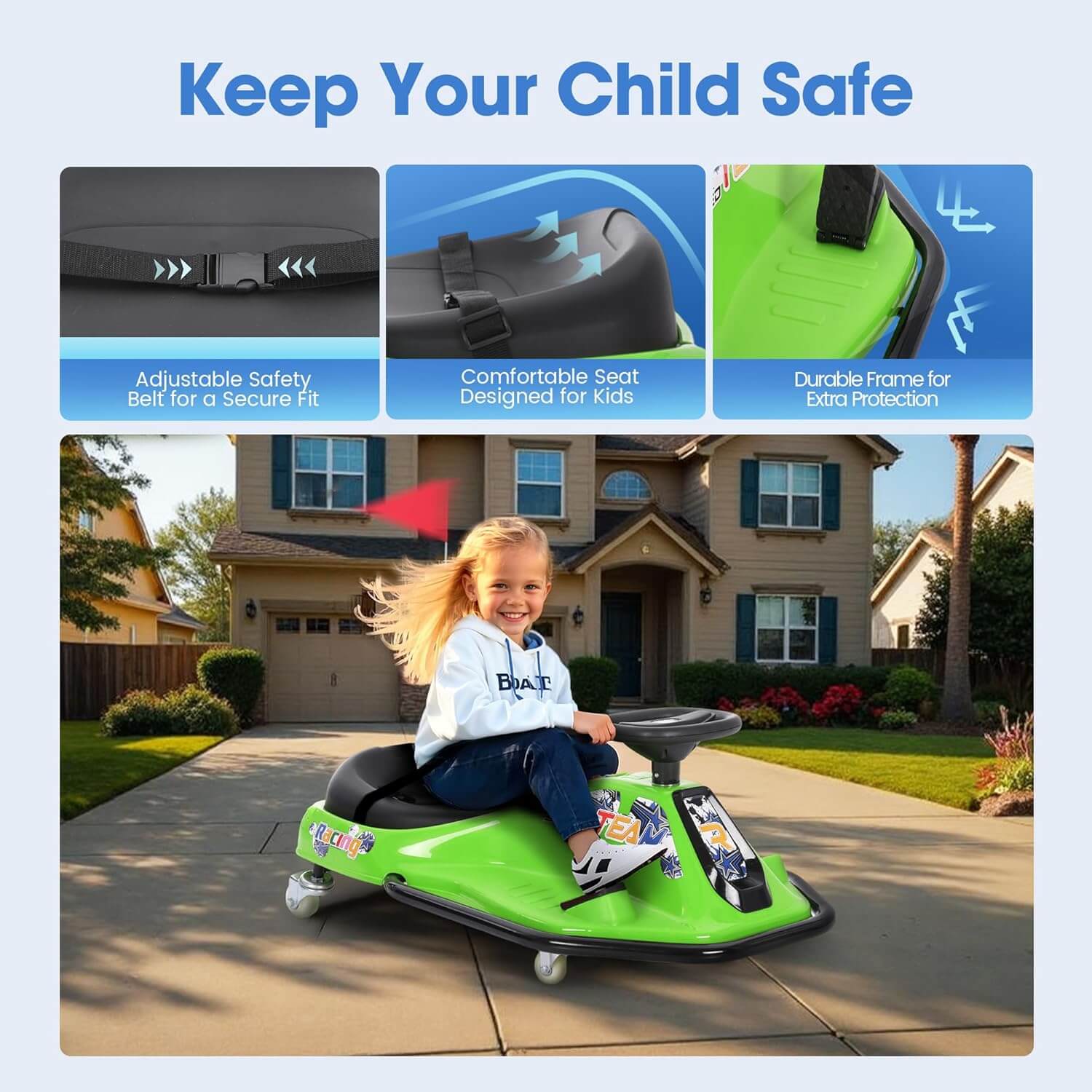 Kiddokidz Ride-On Kids' Electric Drifting Go-Kart Racer Car, Glowing Wheels