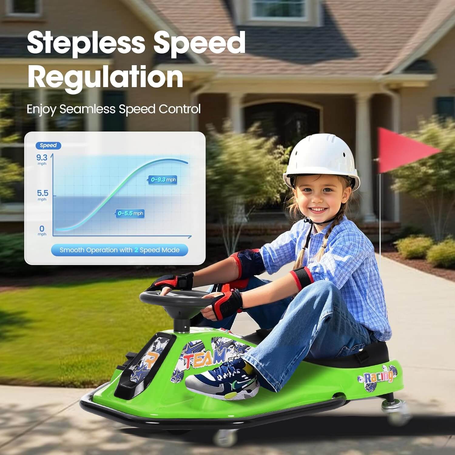 Kiddokidz Ride-On Kids' Electric Drifting Go-Kart Racer Car, Glowing Wheels