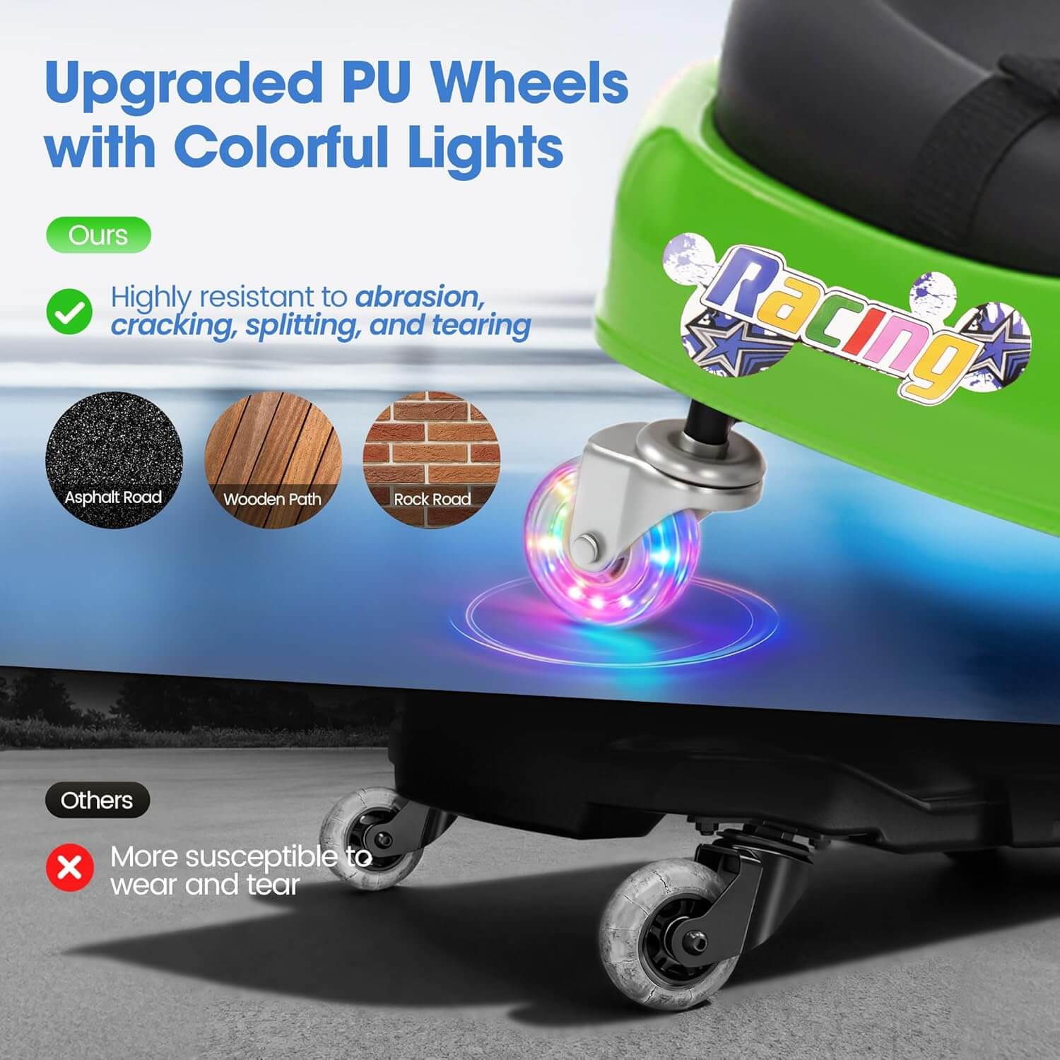 Kiddokidz Ride-On Kids' Electric Drifting Go-Kart Racer Car, Glowing Wheels