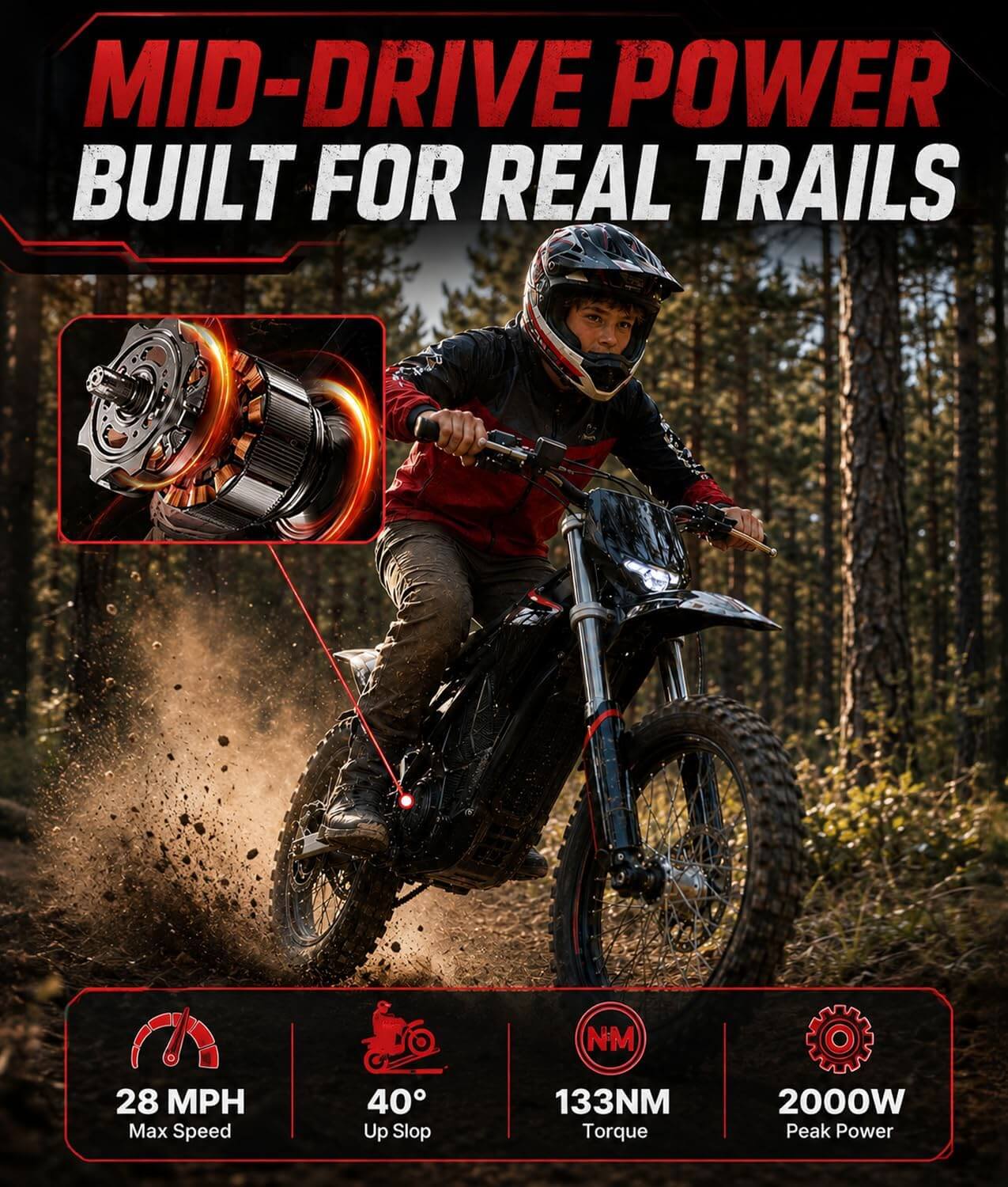 Kozruns MX-E2 2000W 48V Mid Drive Electric Dirt Bike
