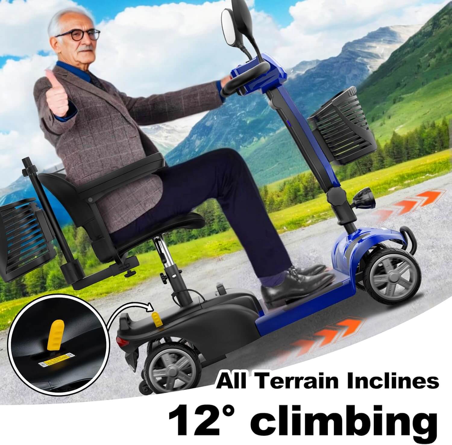 LODSTUN Lightweight Foldable Electric Mobility Scooter, Removable Battery