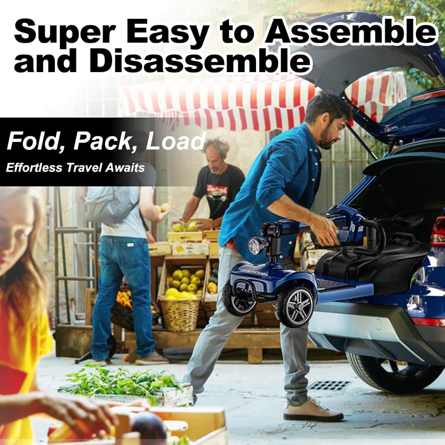 LODSTUN Lightweight Foldable Electric Mobility Scooter, Removable Battery