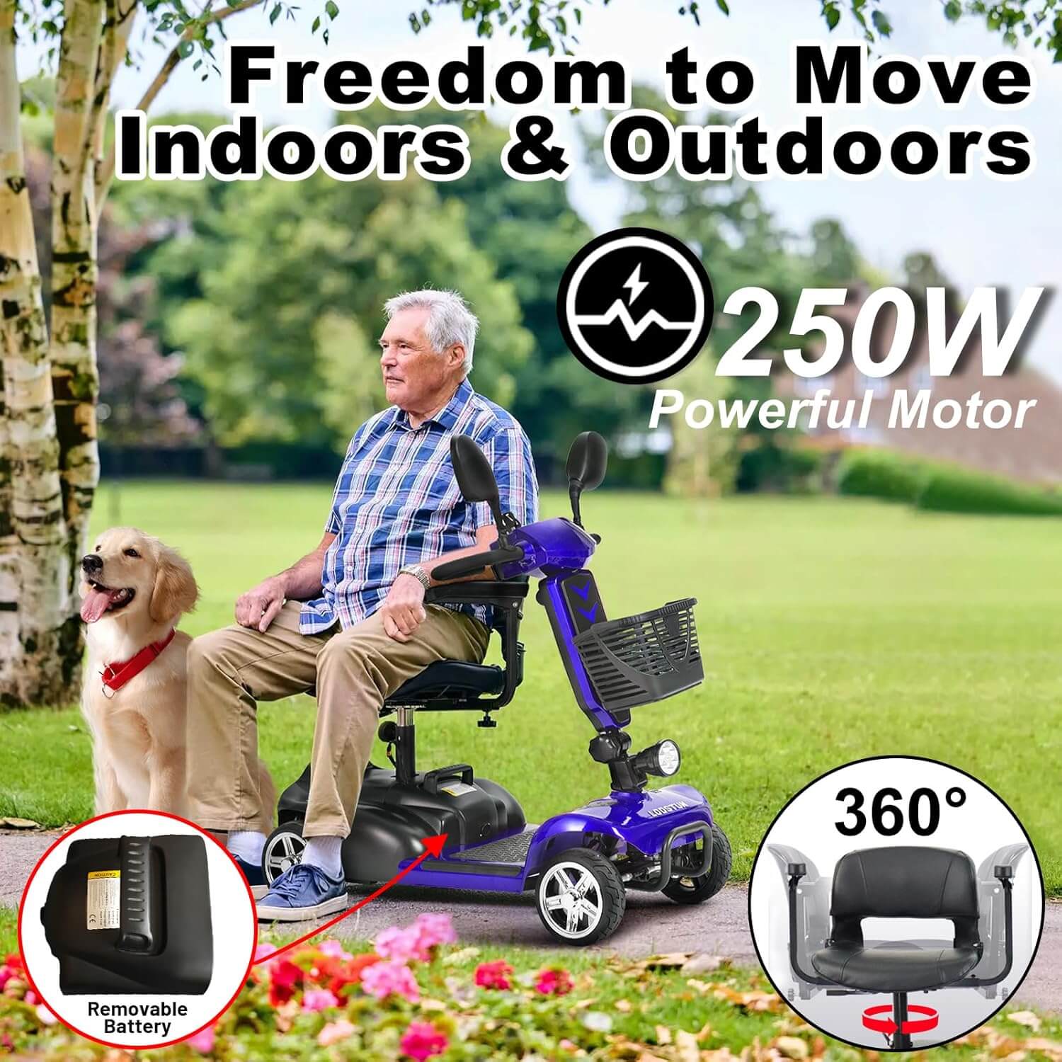 LODSTUN Lightweight Foldable Electric Mobility Scooter, Removable Battery