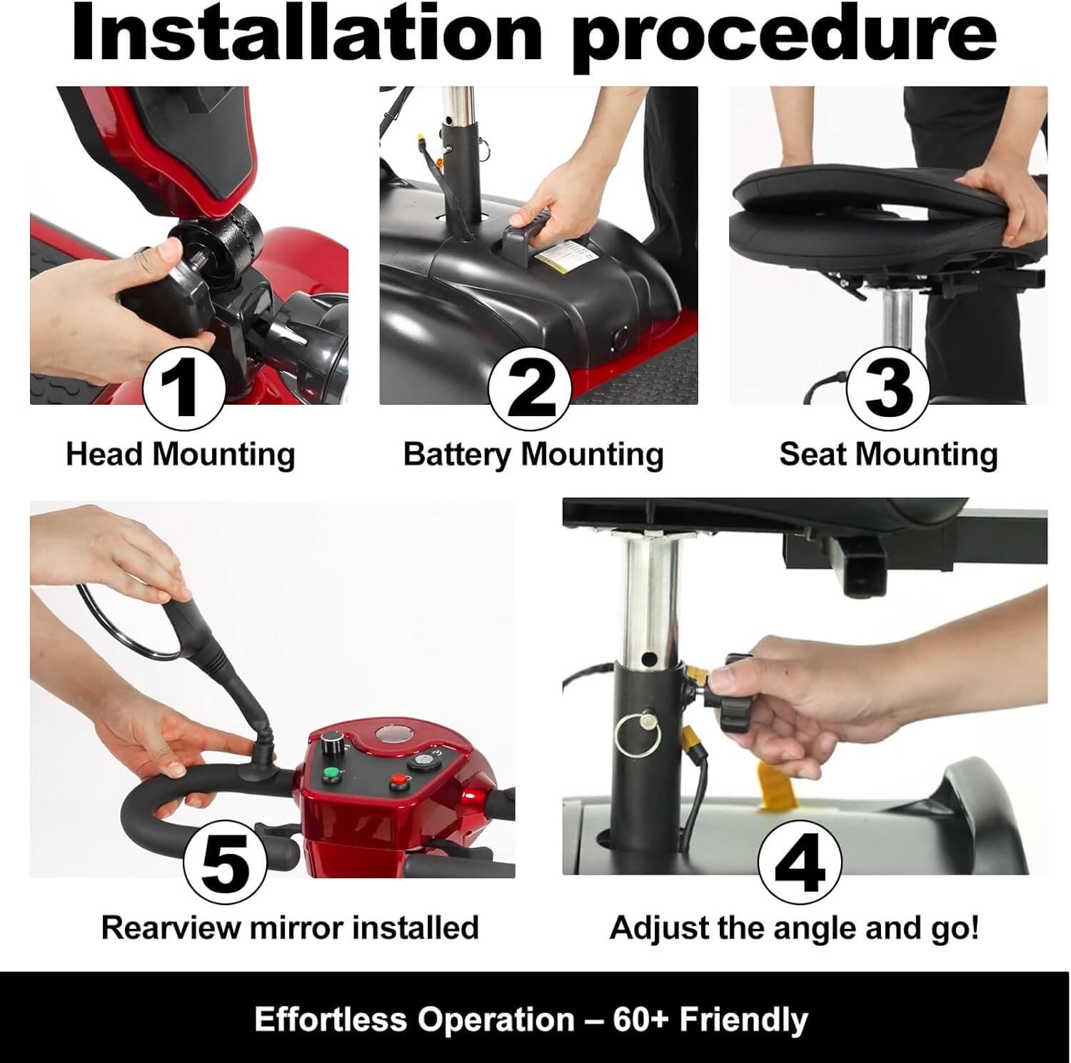 LODSTUN Lightweight Foldable Electric Mobility Scooter, Removable Battery