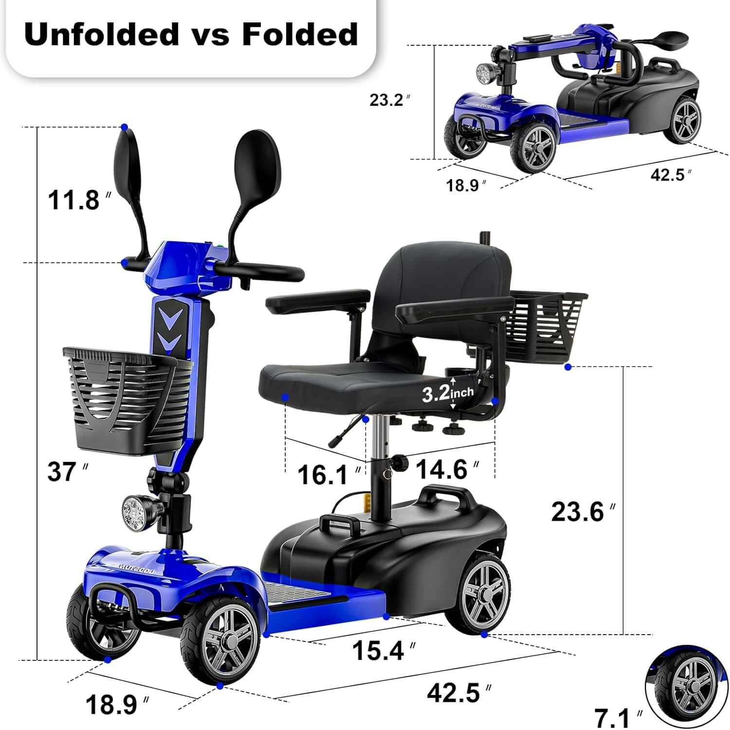 LODSTUN Lightweight Foldable Electric Mobility Scooter, Removable Battery