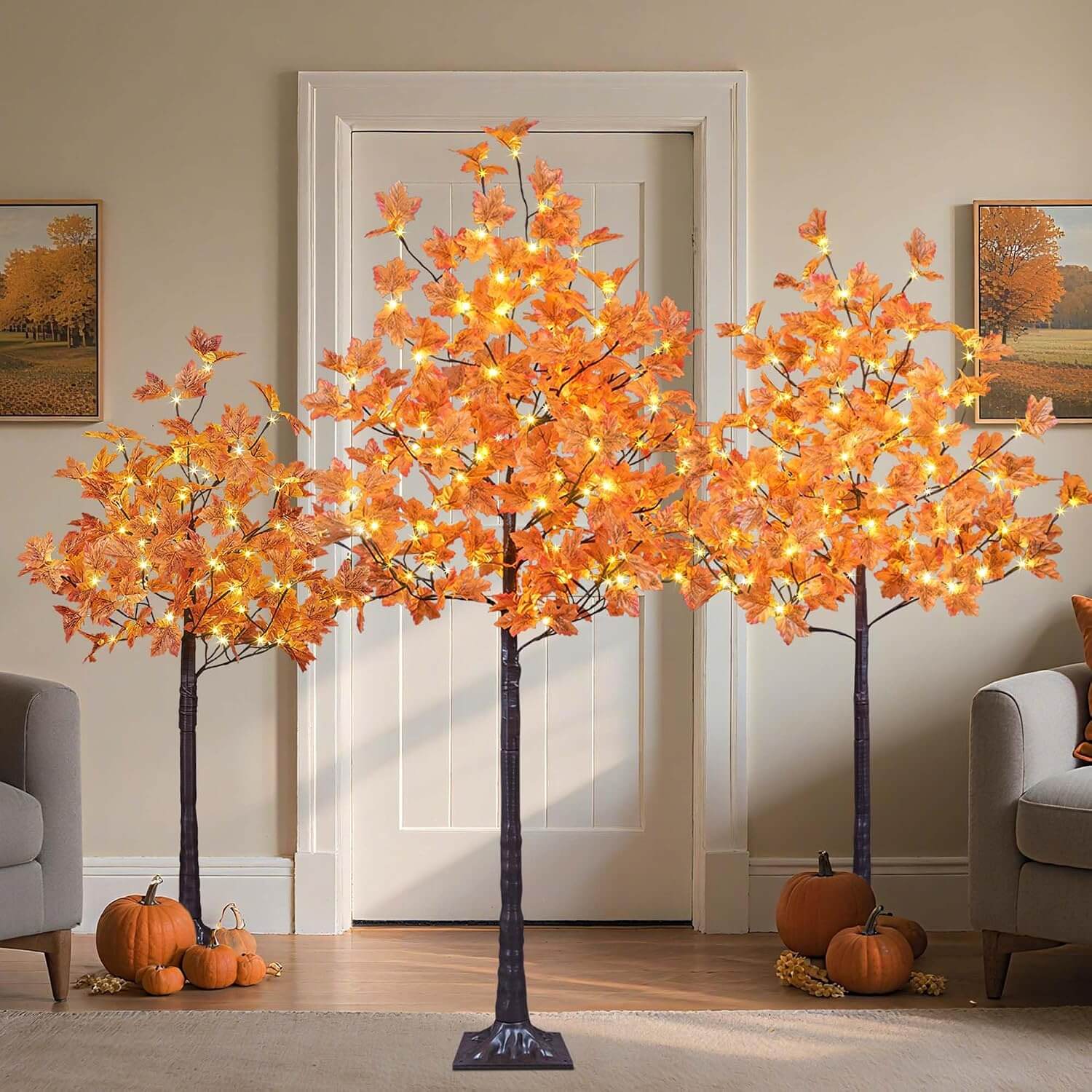 Lightshare Set of 3 Orange Maple Tree & Lights