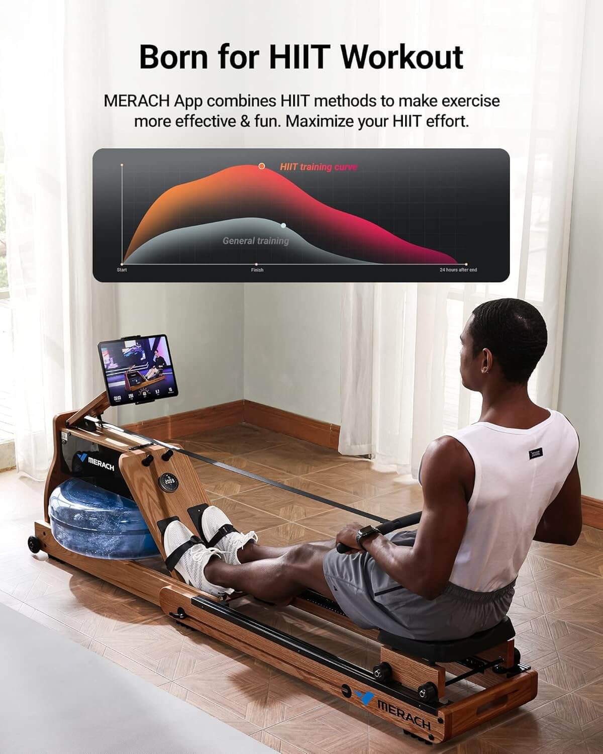 Merik Rowing Machine MERACH MR-950 Water Electromagnetic Foldable Wooden Rowing Machine ...