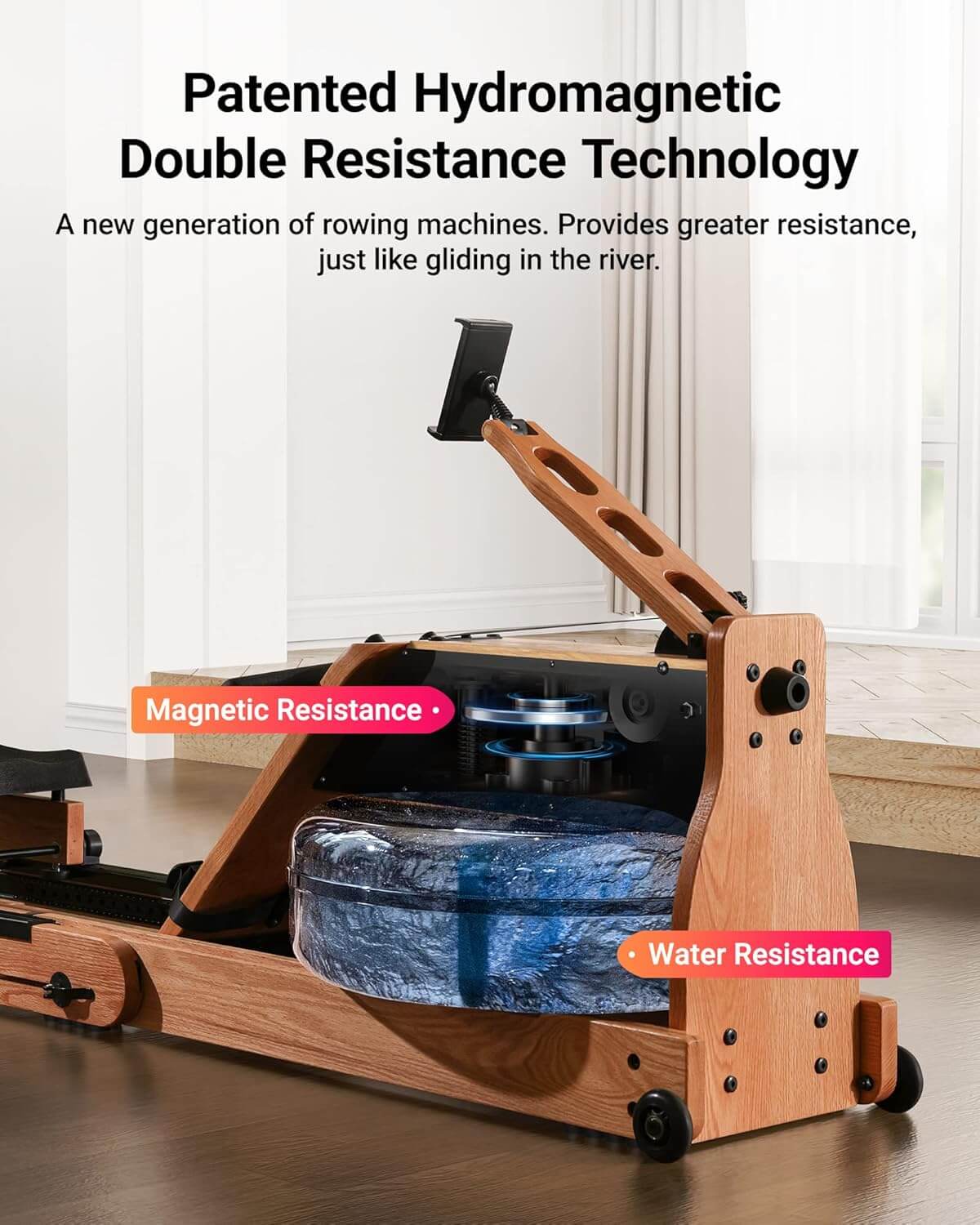 Merik Rowing Machine MERACH MR-950 Water Electromagnetic Foldable Wooden Rowing Machine ...