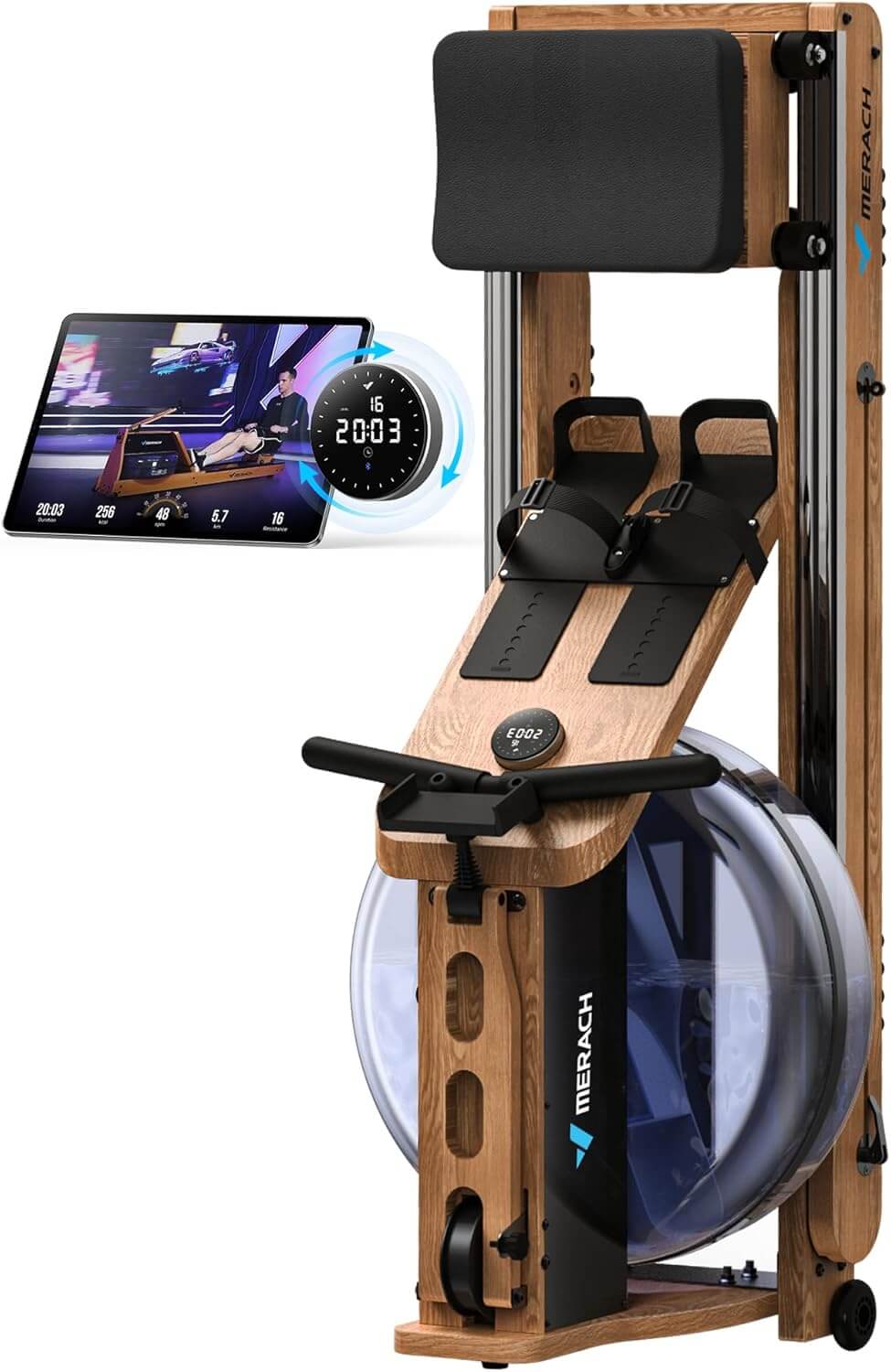 Merik Rowing Machine MERACH MR-950 Water Electromagnetic Foldable Wooden Rowing Machine ...