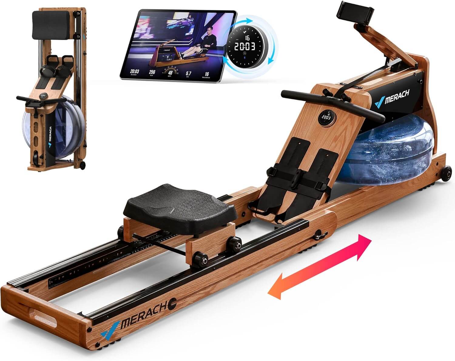 MERACH MR-950 Water Electromagnetic Foldable Wooden Rowing Machine